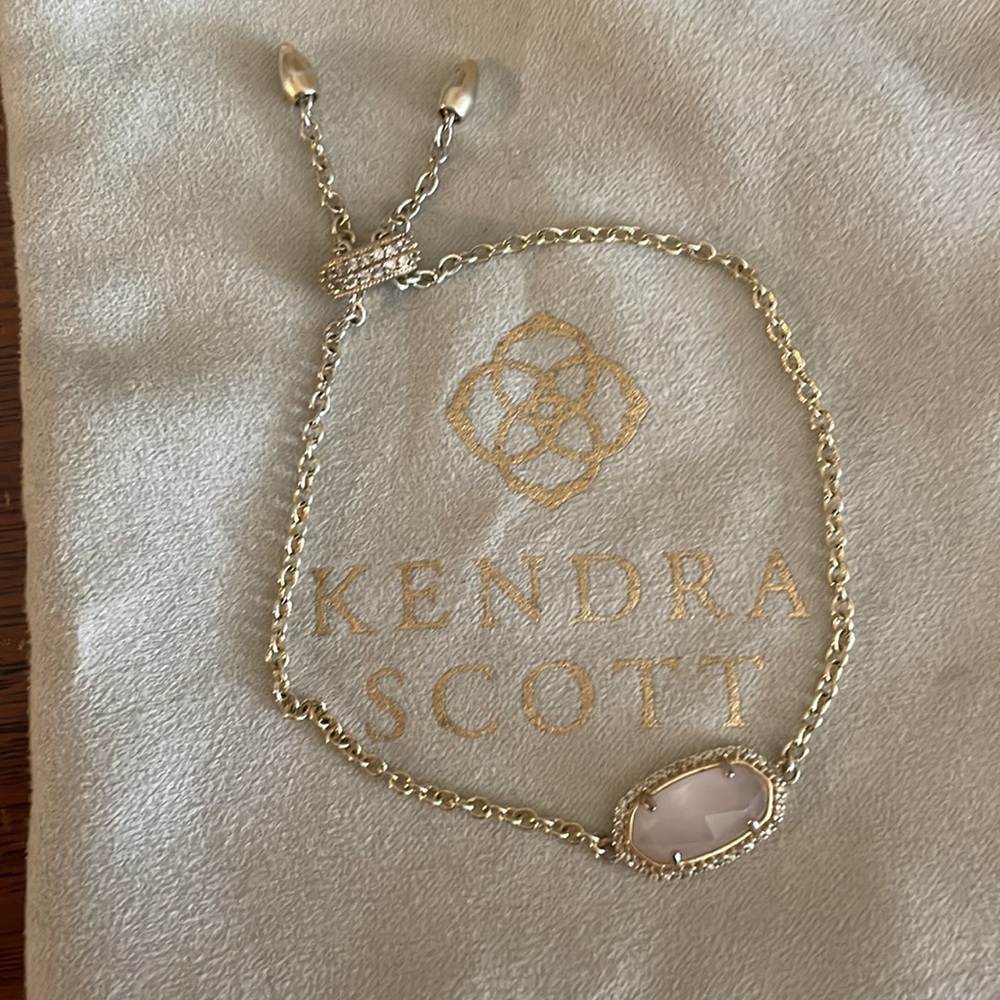 Kendra Scott Elaina Adjustable Chain Bracelet Rose Quartz Gold with Pave Accents